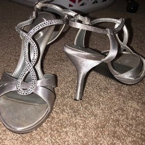 Silver high heels with beading